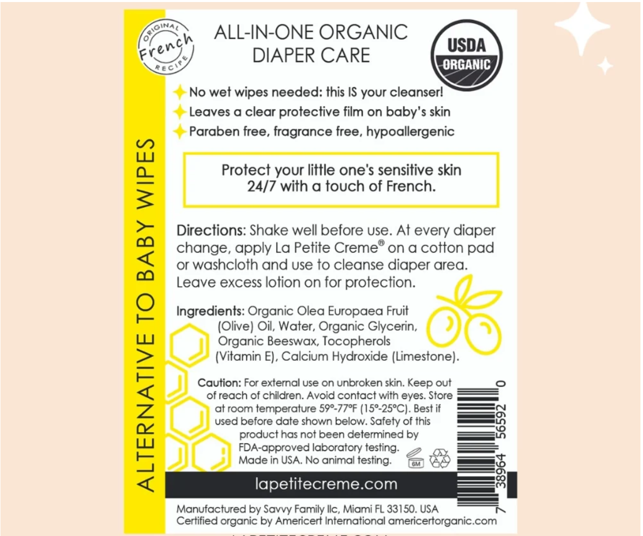 Organic French Diapering Lotion - Everyday Pump Bottle - 8 oz