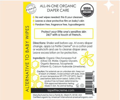 Organic French Diapering Lotion - Everyday Pump Bottle - 8 oz
